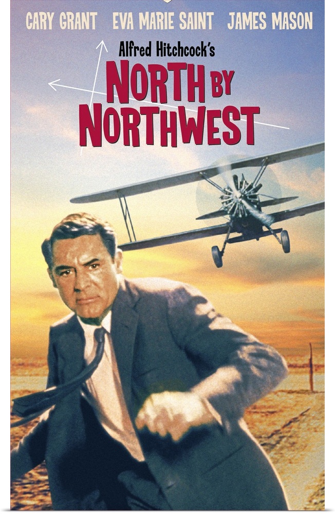 Movie poster for Alfred Hitchcock's classic 1959 film North By Northwest starring Cary Grant, Eva Marie Saint, and James M...
