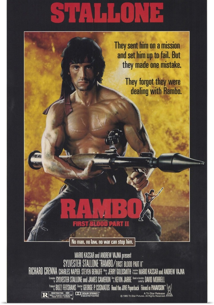 If anyone can save Our Boys still held prisoner in Asia it's John Rambo. Along the way he's tortured, flexes biceps, grunt...