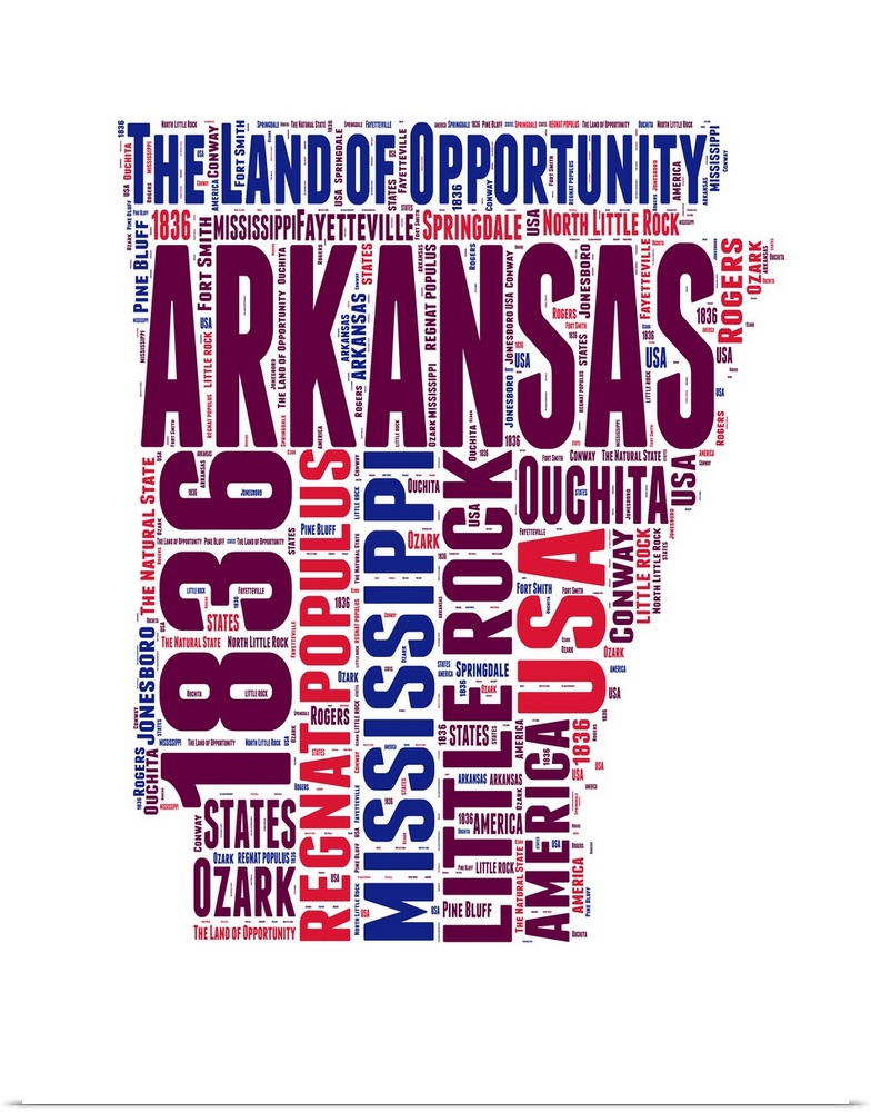 Typography art map of the US state Arkansas.