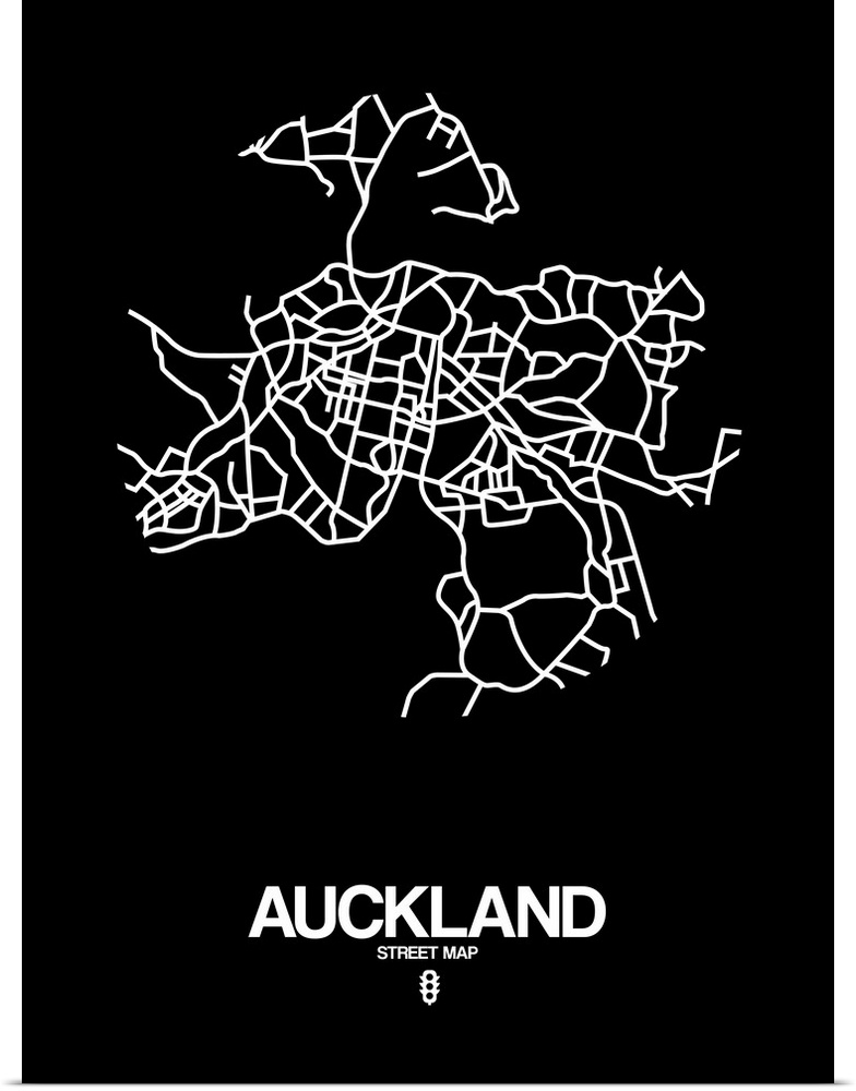 Minimalist art map of the city streets of Auckland in black and white.