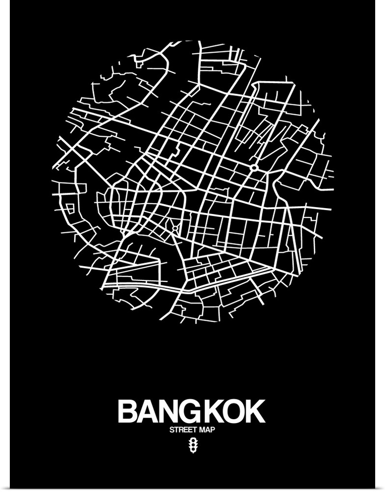 Minimalist art map of the city streets of Bangkok in black and white.