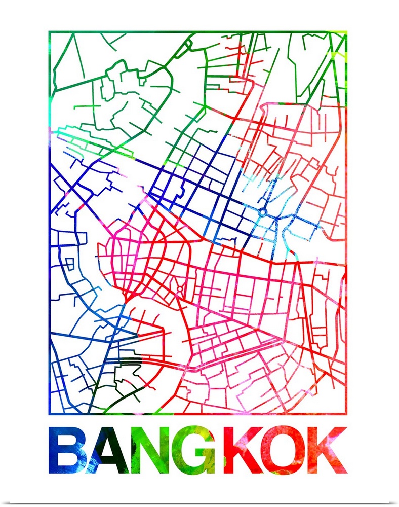 Colorful map of the streets of Bangkok, Thailand.