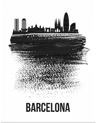 Barcelona Skyline Brush Stroke Black