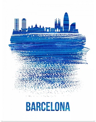 Barcelona Skyline Brush Stroke Blue