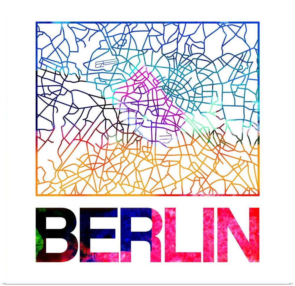 Colorful map of the streets of Berlin, Germany.