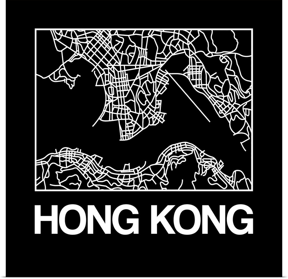 Contemporary minimalist art map of the city streets of Hong Kong.