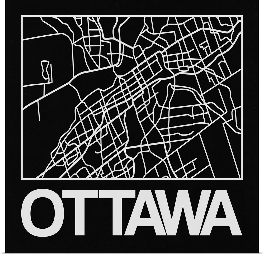 Contemporary minimalist art map of the city streets of Ottawa.