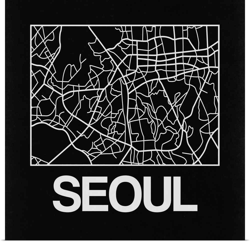 Contemporary minimalist art map of the city streets of Seoul.