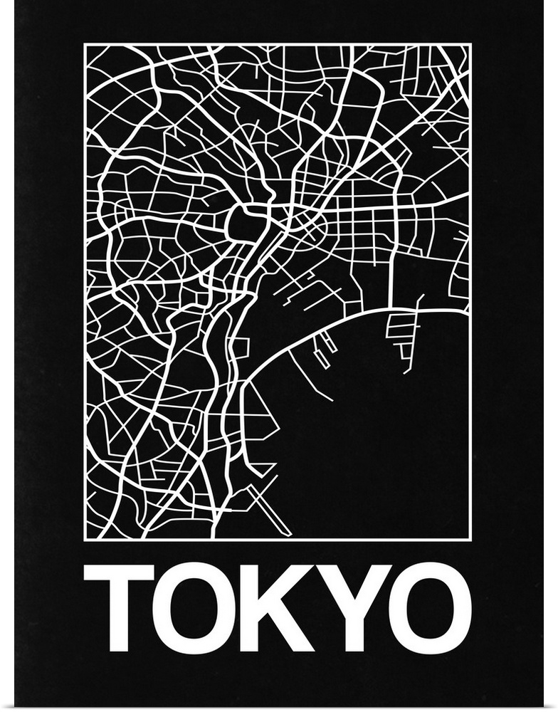 Contemporary minimalist art map of the city streets of Tokyo.