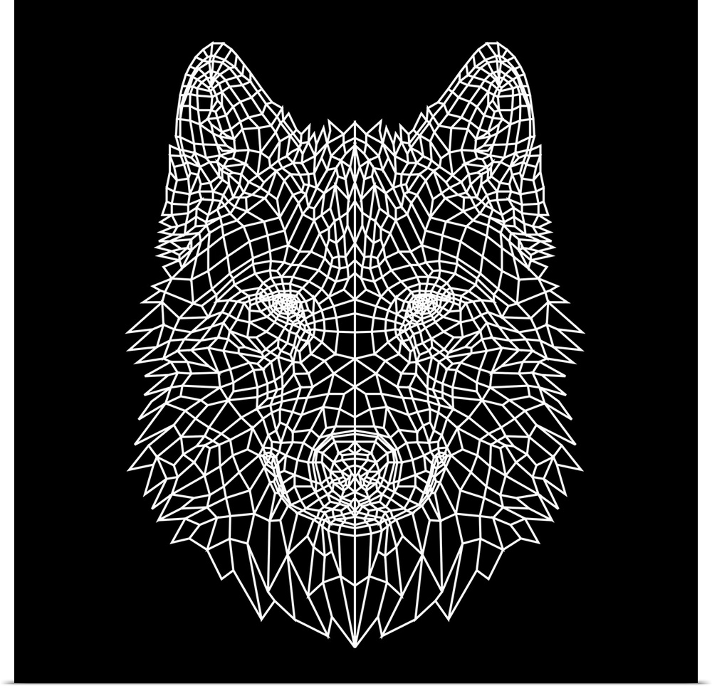 Wolf head made up of a polygon mesh.