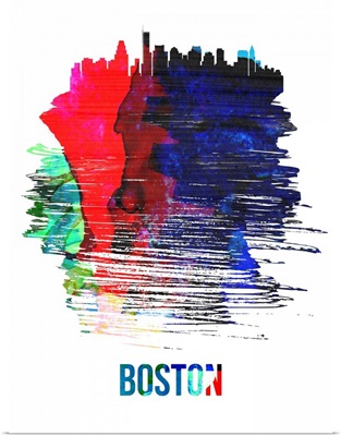 Boston Skyline Brush Stroke Watercolor