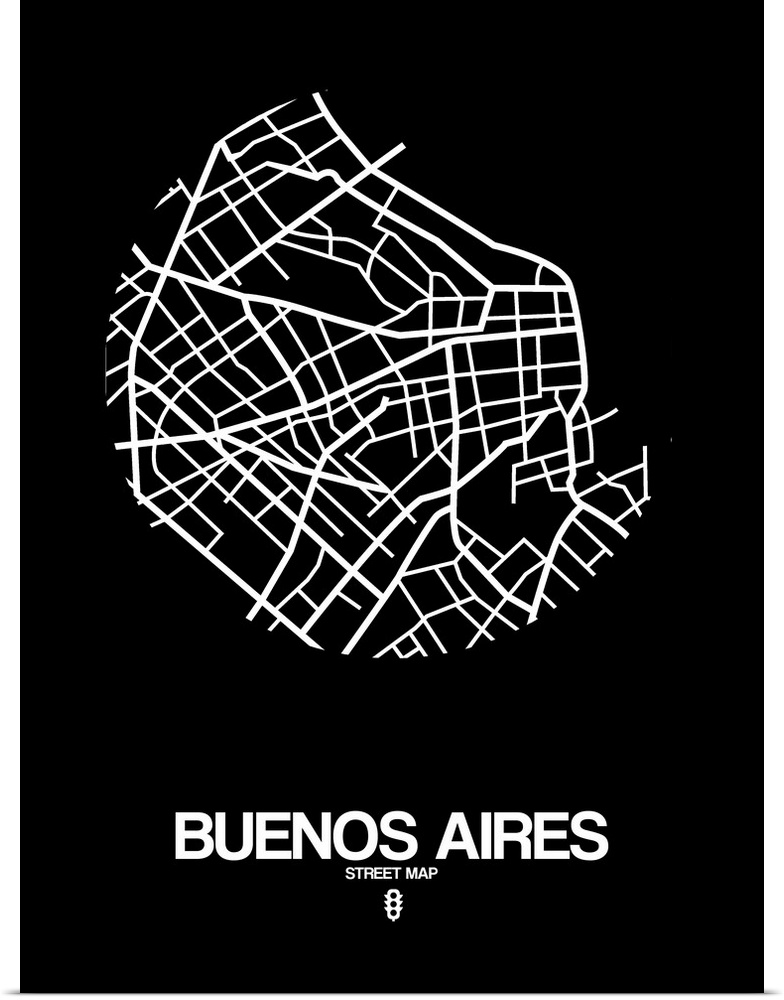 Minimalist art map of the city streets of Buenos Aires in black and white.