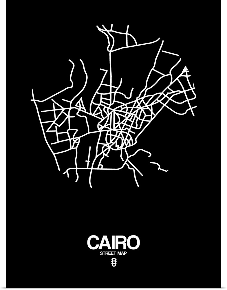 Minimalist art map of the city streets of Cairo in black and white.