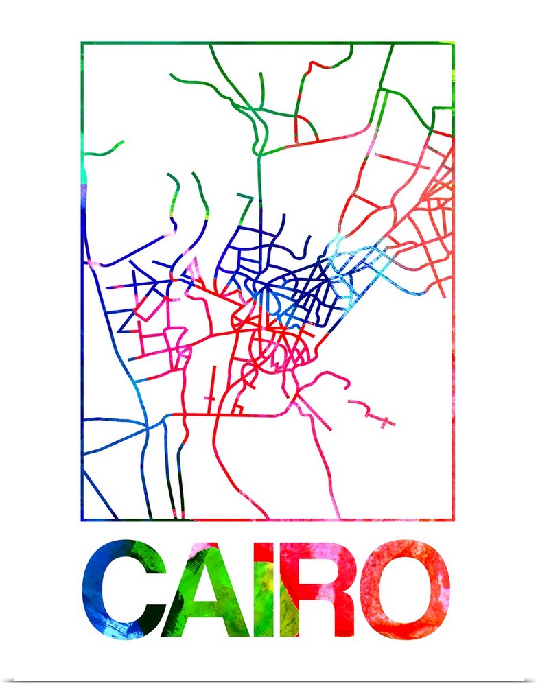 Colorful map of the streets of Cairo, Egypt.