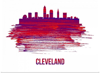 Cleveland Skyline Brush Stroke Red
