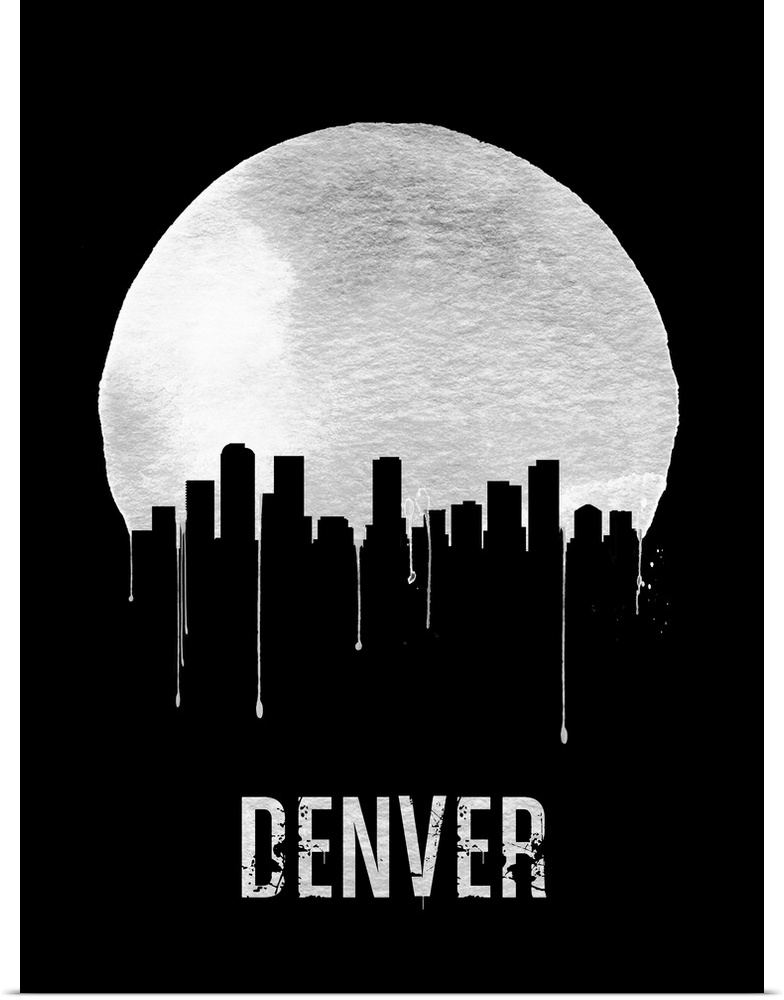 Contemporary watercolor artwork of the Denver city skyline, in silhouette.