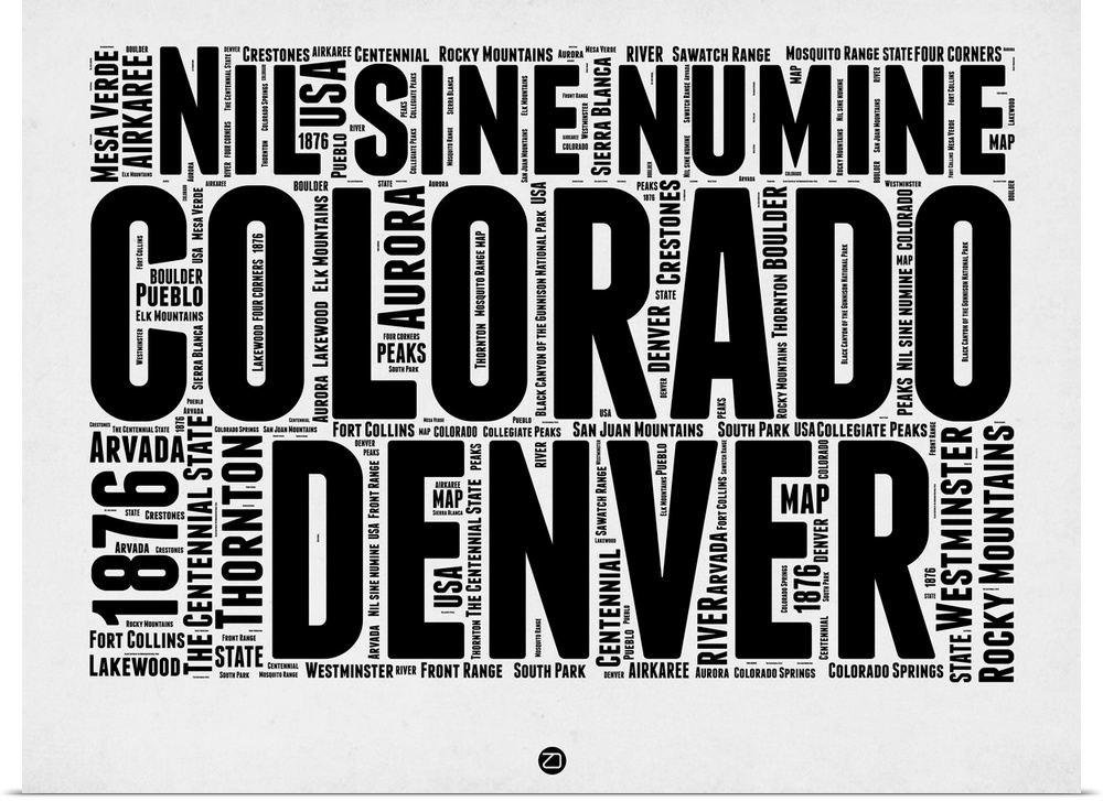 Typography art map of the US state Denver.
