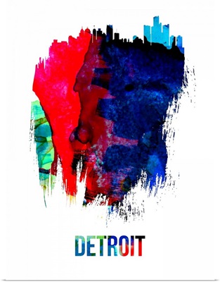 Detroit Skyline Brush Stroke Watercolor
