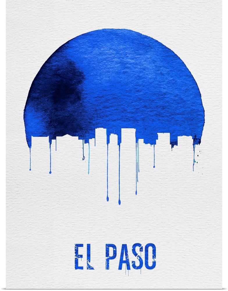 Contemporary watercolor artwork of the El Paso city skyline, in silhouette.