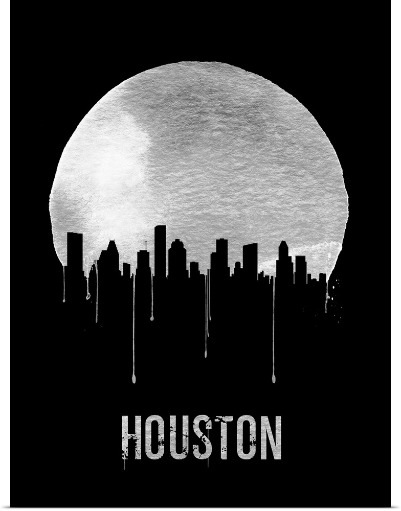 Contemporary watercolor artwork of the Houston city skyline, in silhouette.