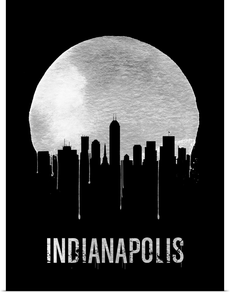 Contemporary watercolor artwork of the Indianapolis city skyline, in silhouette.