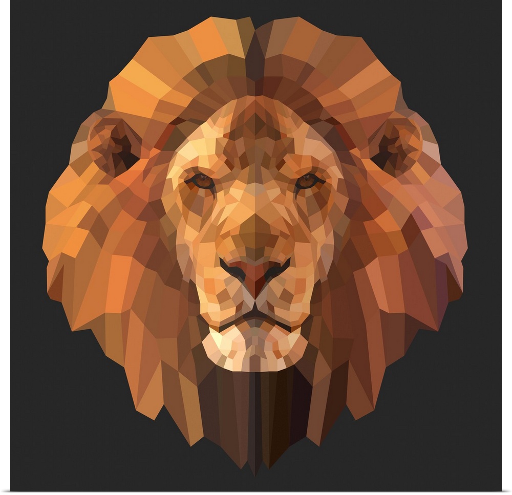 Contemporary artwork of a polygon mesh lion portrait.