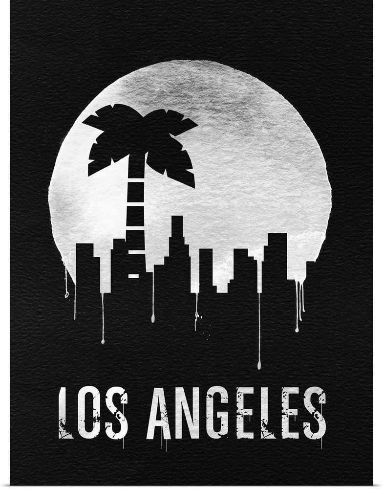 Contemporary watercolor artwork of the Los Angeles skyline, in silhouette.