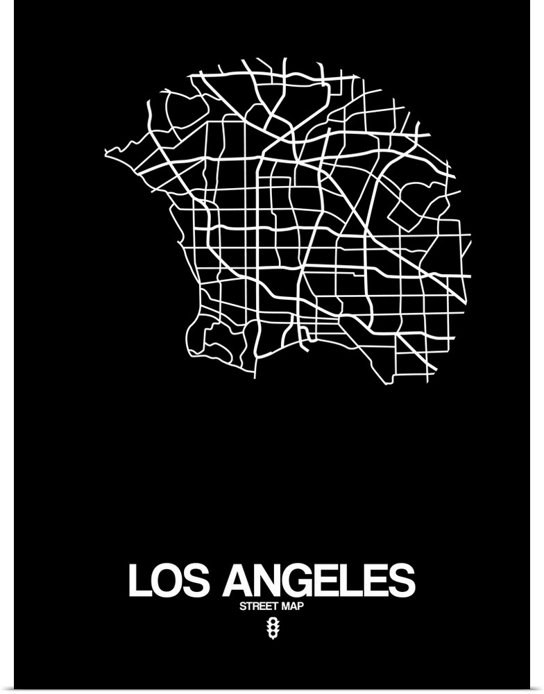 Minimalist art map of the city streets of Los Angeles in black and white.