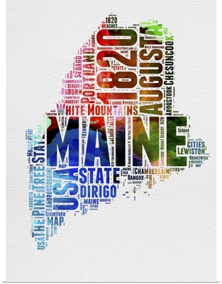 Maine Watercolor Word Cloud