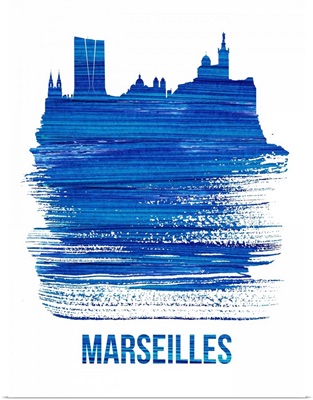 Marseilles Skyline Brush Stroke Blue