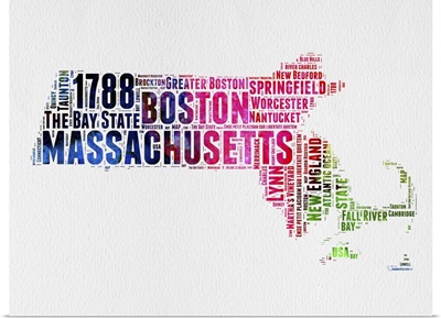 Massachusetts Watercolor Word Cloud