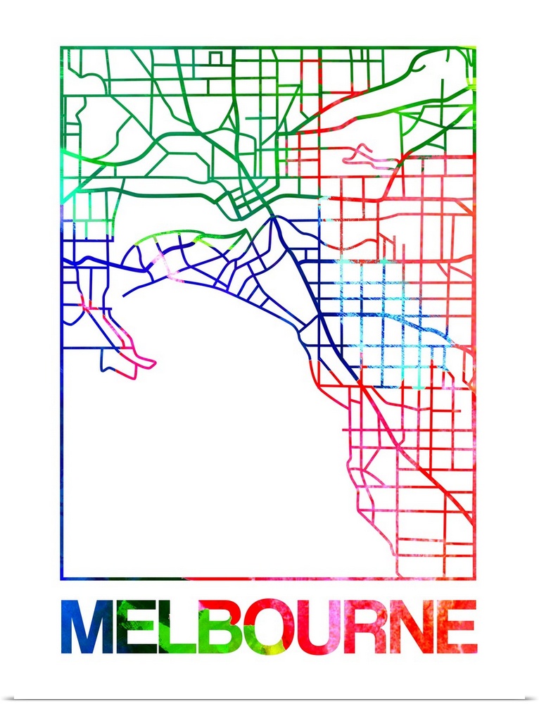 Colorful map of the streets of Melbourne, Australia.