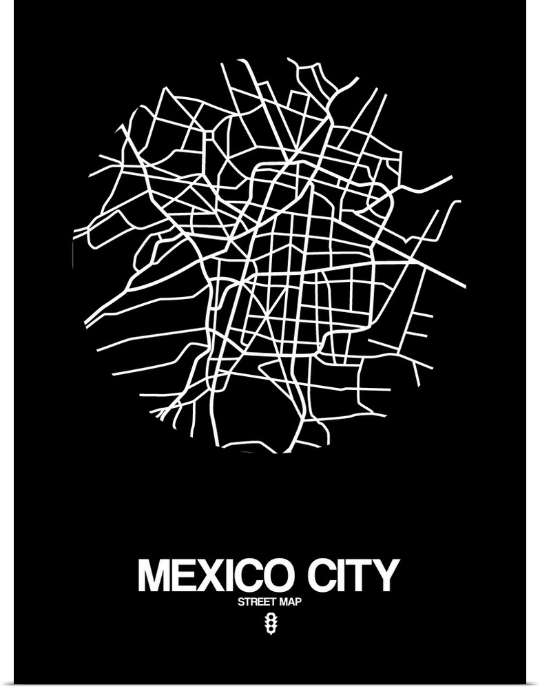 Minimalist art map of the city streets of Mexico city in black and white.