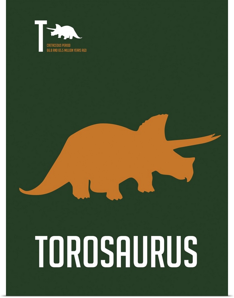 Minimalist Dinosaur Poster - Torosaurus - Orange