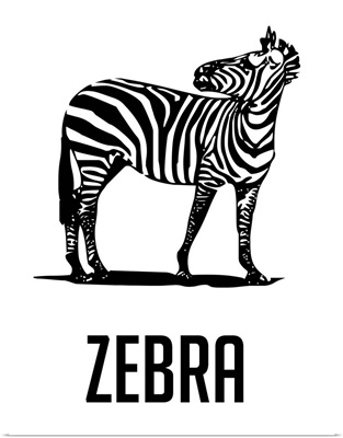 Minimalist Wildlife Poster - Zebra - Black