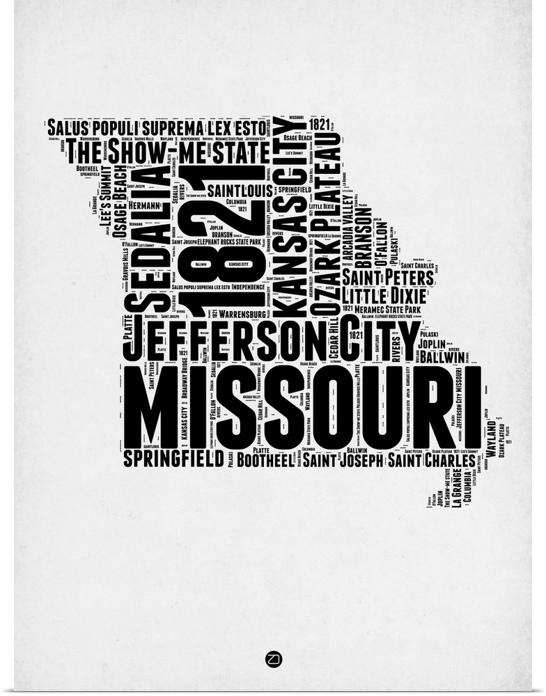 Typography art map of the US state Missouri.