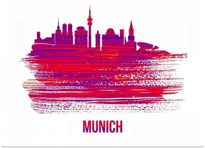 Munich Skyline Brush Stroke Red