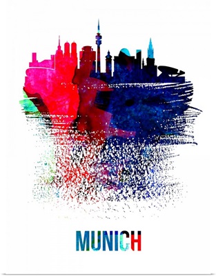 Munich Skyline Brush Stroke Watercolor