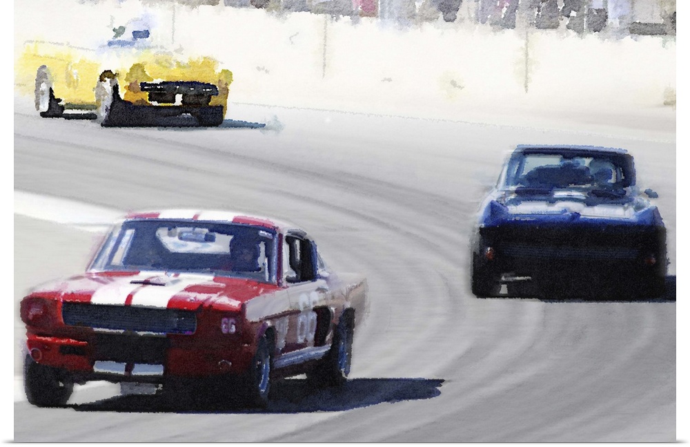 Mustang and Corvette Racing Watercolor