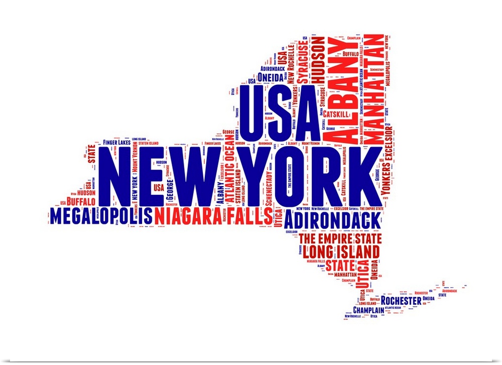 Typography art map of the US state New York.