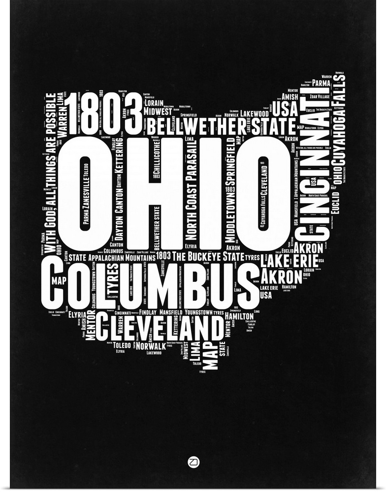 Typography art map of the US state Ohio.