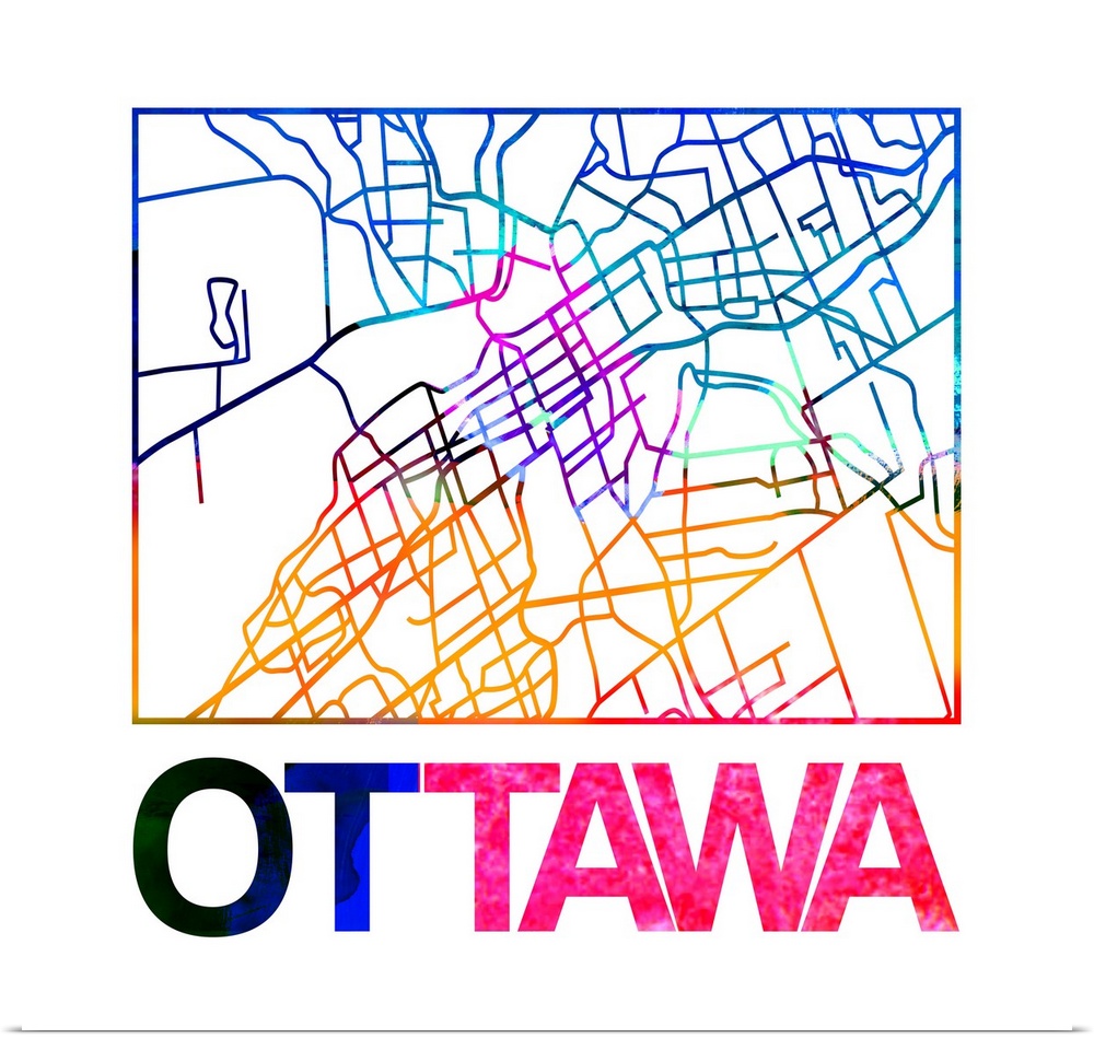 Colorful map of the streets of Ottawa, Canada.