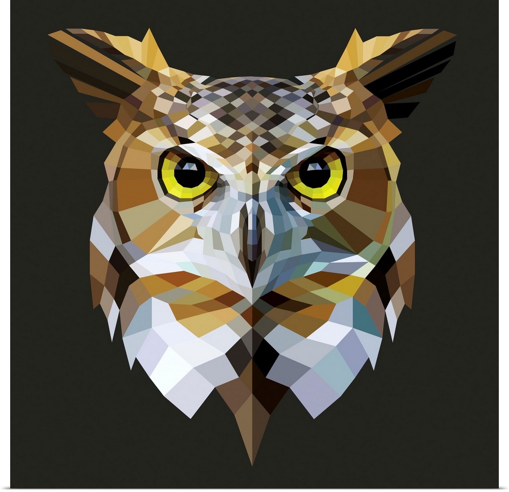 Contemporary artwork of a polygon mesh owl portrait.
