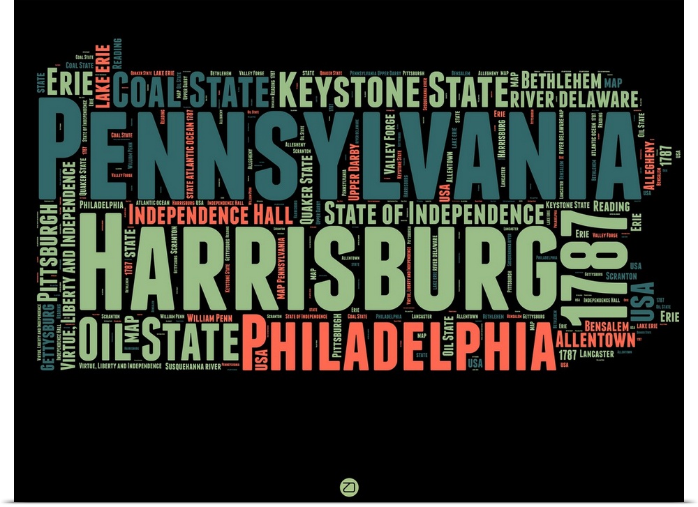 Typography art map of the US state Pennsylvania.