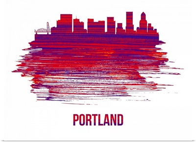 Portland Skyline Brush Stroke Red