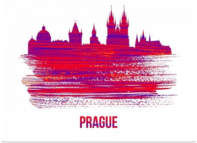 Prague Skyline Brush Stroke Red