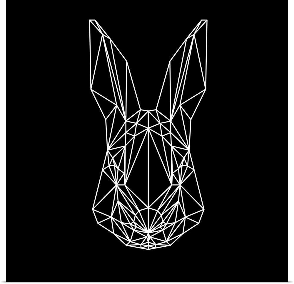 Rabbit head made up of a polygon mesh.