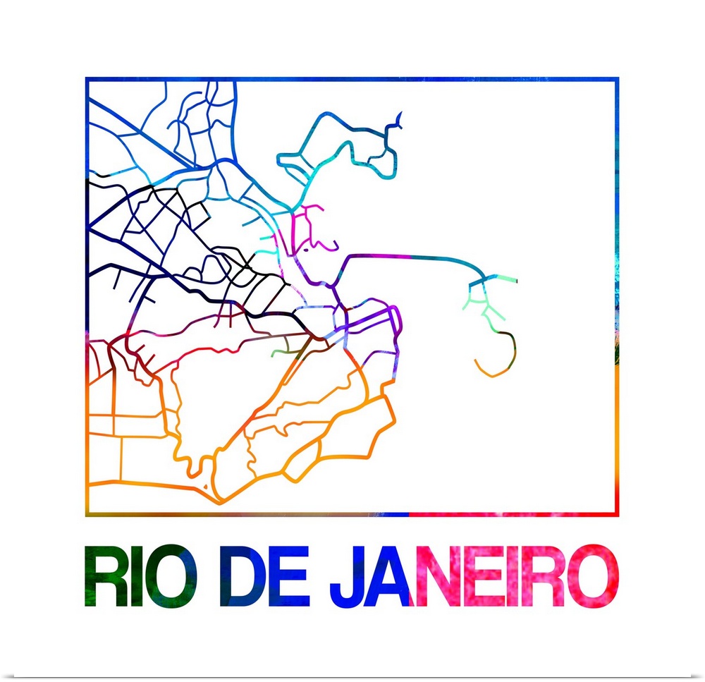 Colorful map of the streets of Rio de Janeiro, Brazil.