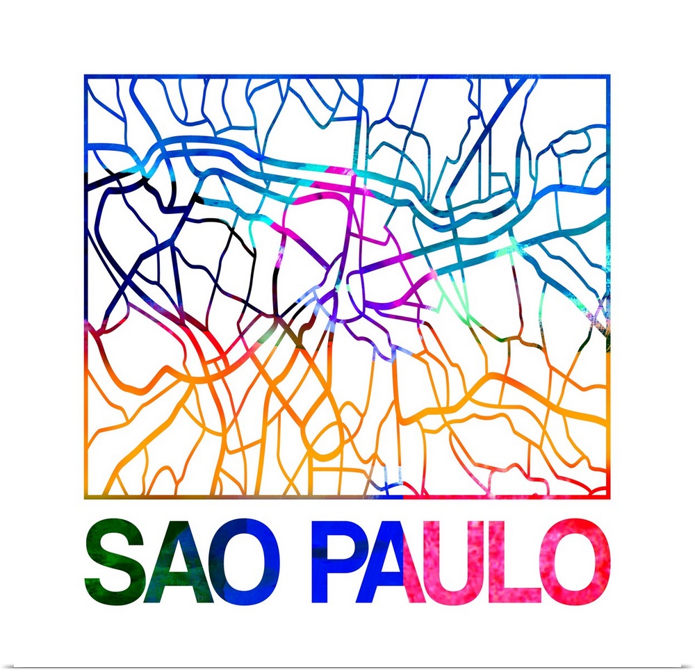 Colorful map of the streets of Sao Paulo, Brazil.