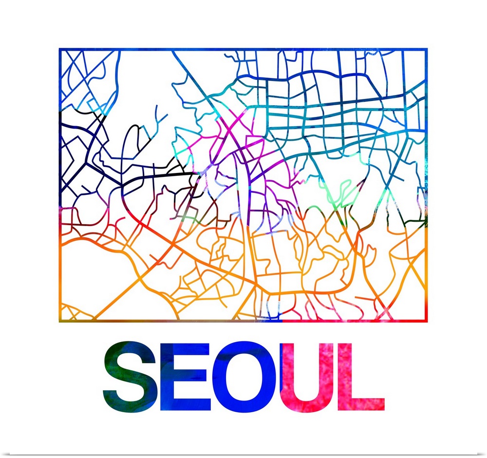 Colorful map of the streets of Seoul, South Korea.